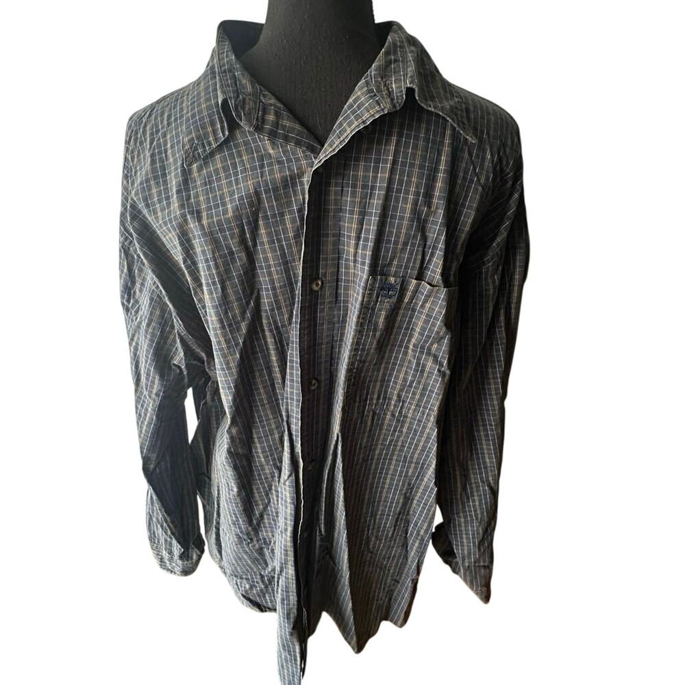 Timberland Men’s Long Sleeve Plaid Shirt Blue/Grey/Tan Size L